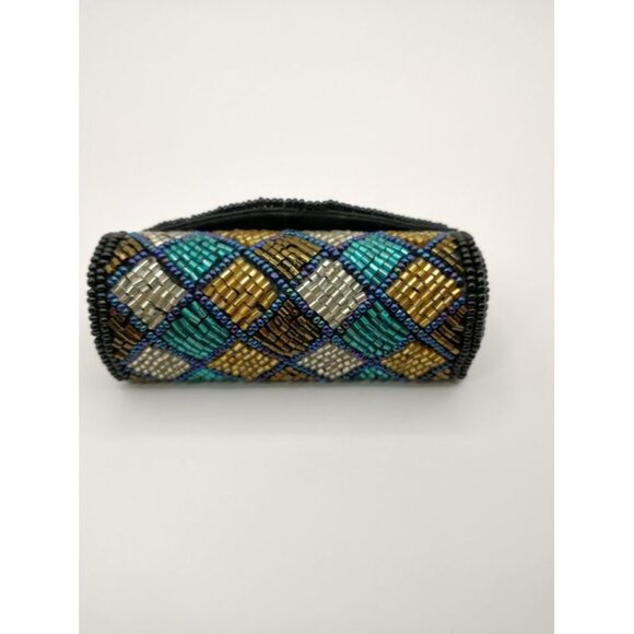 Handcrafted Beaded Lipstick Case With Lipstick Colorful Geometric Design Uniqu - Picture 2 of 7